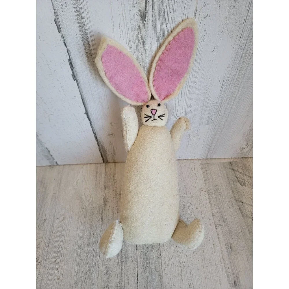 Felt white Easter Bunny spring plush home decor figure vintage unique‎